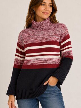 ILANCO Colorblock Striped Turtleneck Sweater S